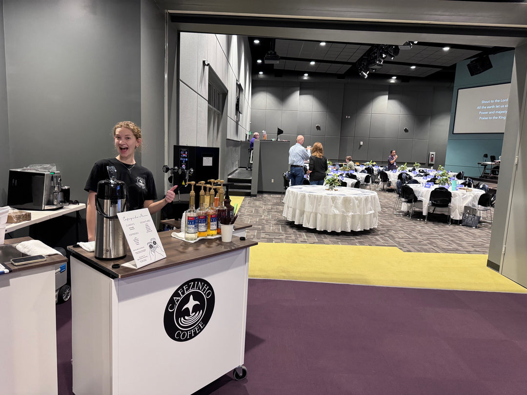Cafezinho coffee cart at a wedding